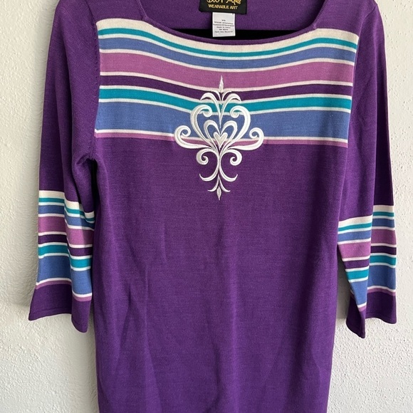 Bob Mockie Woman Purple 70% Silk/ Cotton Boho Oversized Sweater, Size XS - Picture 3 of 8